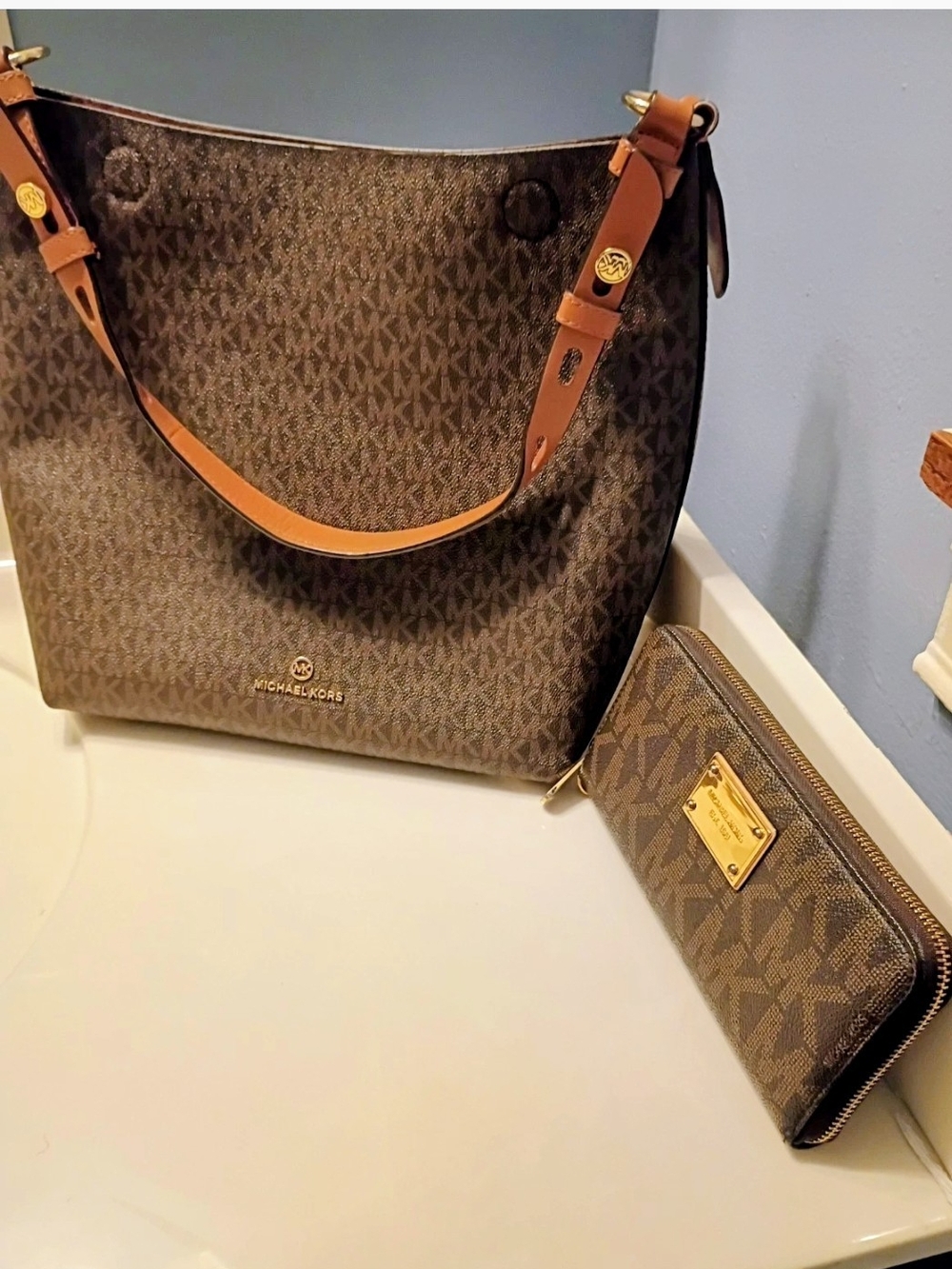 Michael Kors Brown Signature Tote Bag with Matching Wallet